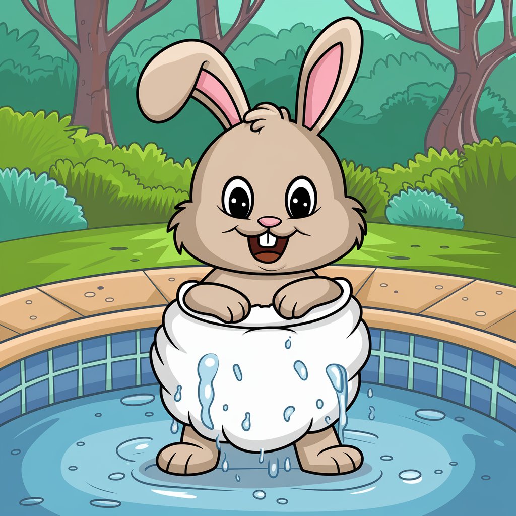 Pool bunny wearing absorbent ABDL adult diaper